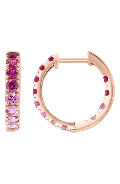 Effy 14k Rose Gold Pink Sapphire Hoop Earrings In Multi