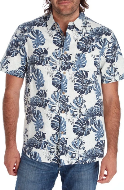 Shop Px Palm Print Short Sleeve Button-up Cotton Shirt In Navy