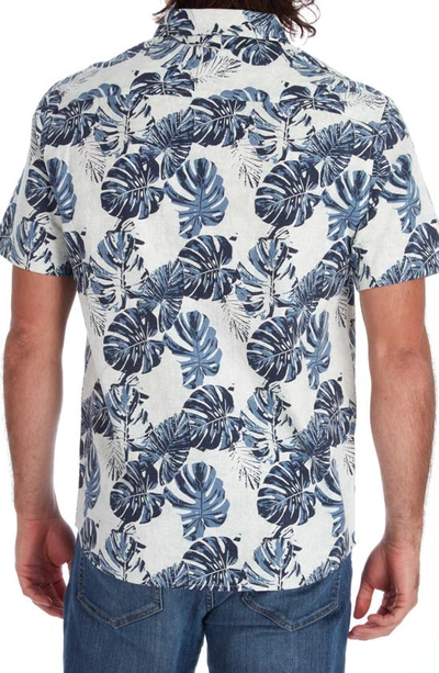 Shop Px Palm Print Short Sleeve Button-up Cotton Shirt In Navy
