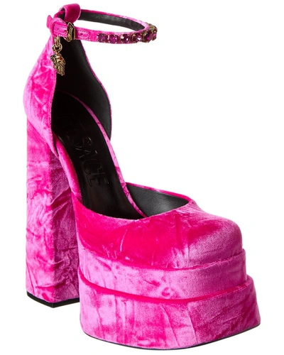 Shop Versace Medusa Aevitas Velvet Platform Pump In Pink