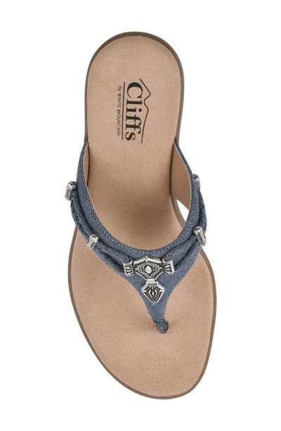 Cliffs By White Mountain Bailee Womens Slip On Embellished Thong Sandals In Dark Blue/ Denim Fabric