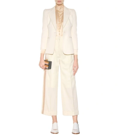 Shop Hillier Bartley Cropped Wide-leg Wool Trousers In White