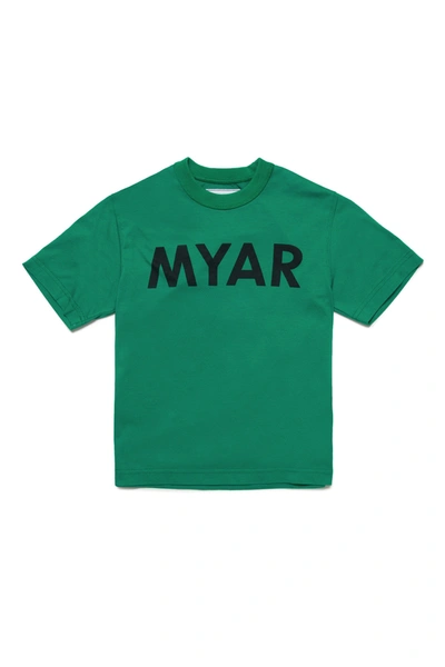 Shop Myar Crew-neck T-shirt In Deadstock Green Fabric With Logo On The Front
