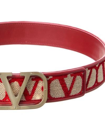 Shop Valentino Vlogo 40mm Toile Iconographe Canvas & Leather Belt In Red