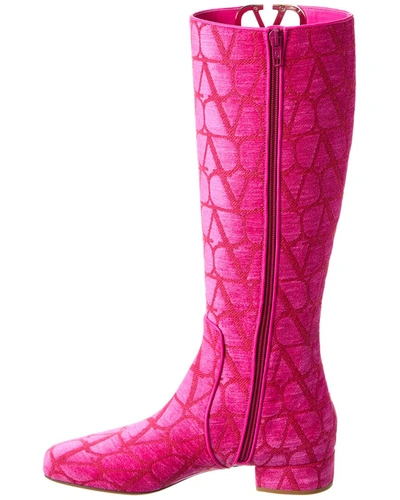 Shop Valentino Vlogo 30 Type Toile Iconographe Canvas Knee-high Boot In Pink