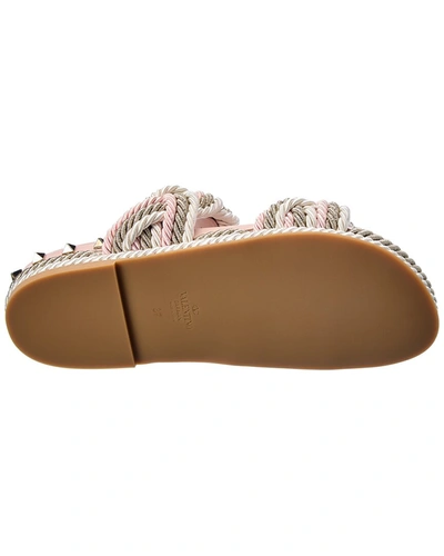 Shop Valentino Rockstud Rope & Leather Sandal In Pink