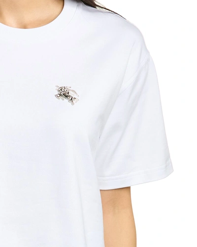 Shop Burberry Crystal Embellished Logo Print T-shirt In White