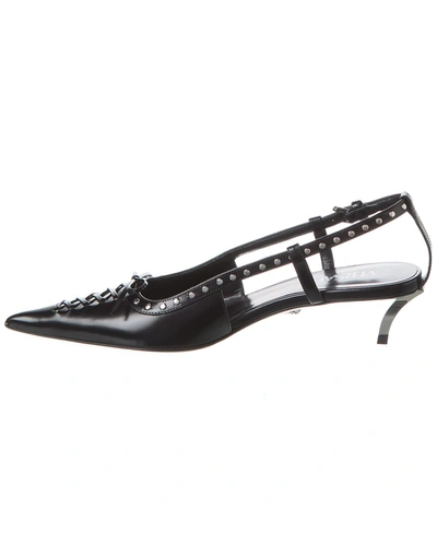 Shop Versace Laced Pin-point Leather Slingback Pump In Black