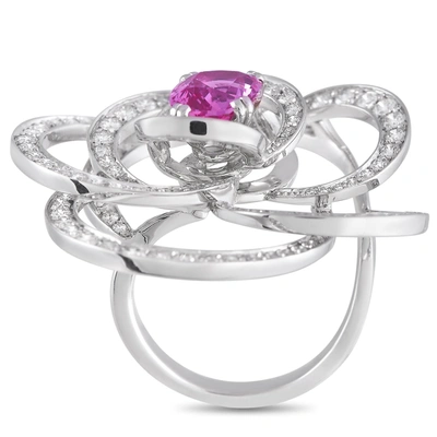 Pre-owned Chanel Camélia 18k White Gold 2.00 Ct Diamond And Pink Sapphire Ring In Silver