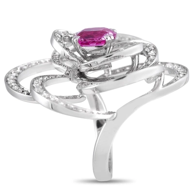 Pre-owned Chanel Camélia 18k White Gold 2.00 Ct Diamond And Pink Sapphire Ring In Silver