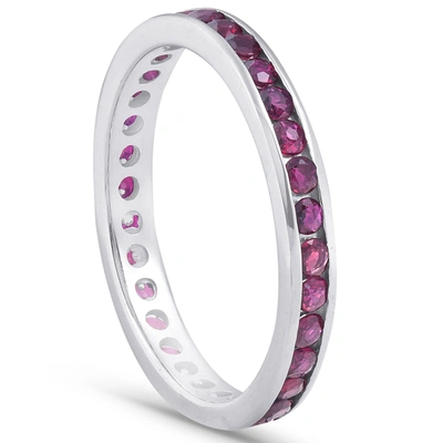 Pompeii3 1 1/10ct Ruby Channel Set Eternity Wedding Ring 14k White Gold In Red