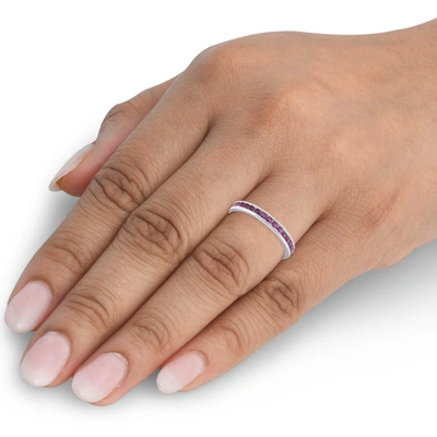 Pompeii3 1 1/10ct Ruby Channel Set Eternity Wedding Ring 14k White Gold In Red