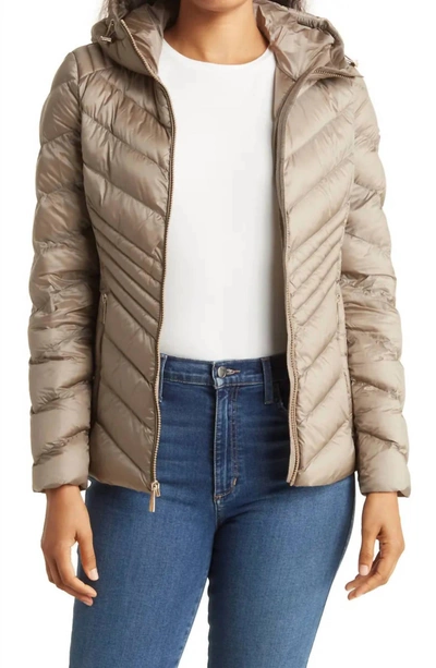 Shop Michael Kors Women's Chevron Packable Puffer Jacket In Taupe In Beige