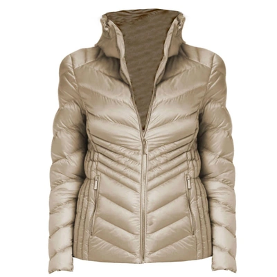 Shop Michael Kors Women's Chevron Packable Puffer Jacket In Taupe In Beige