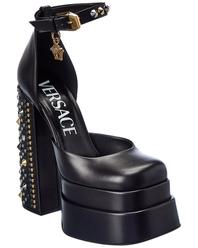 Shop Versace Spiked Medusa Aevitas Leather Platform Pump In Black