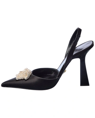 Versace La Medusa Satin Slingback Pump In Black