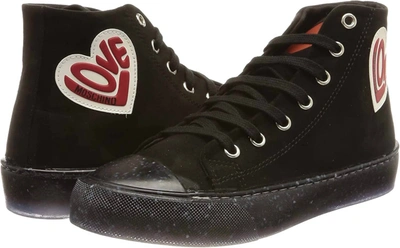 Shop Love Moschino Women's Canvas Heart Lace Up Hi Top Sneakers In Black