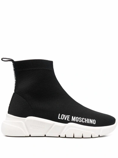 Shop Love Moschino Women's Sock Trainer Sneakers With Platform Sole In Black