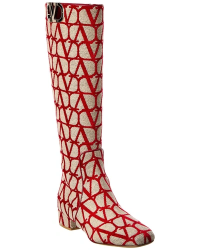 Shop Valentino Vlogo 30 Type Toile Iconographe Canvas Knee-high Boot In Red