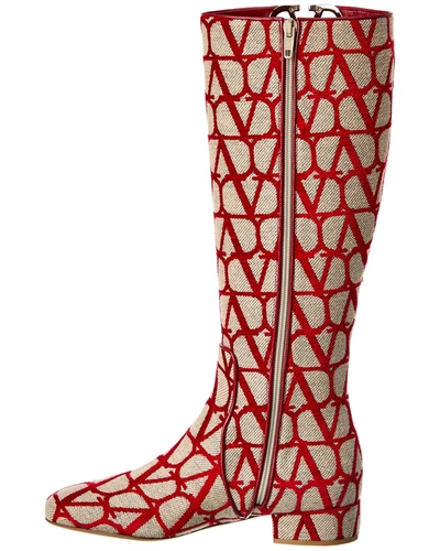 Shop Valentino Vlogo 30 Type Toile Iconographe Canvas Knee-high Boot In Red
