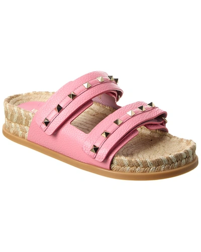 Shop Valentino Rockstud Grainy Leather Sandal In Pink