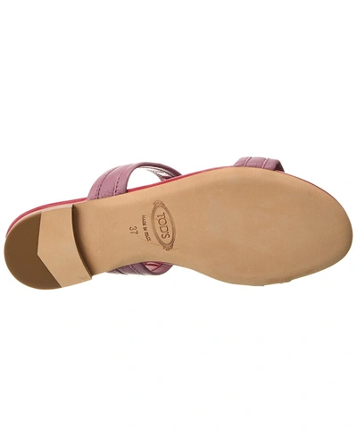 Shop Tod's Double T Strap Leather Sandal In Pink