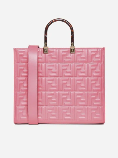 Shop Fendi Sunshine Ff Leather Medium Tote Bag In Pink