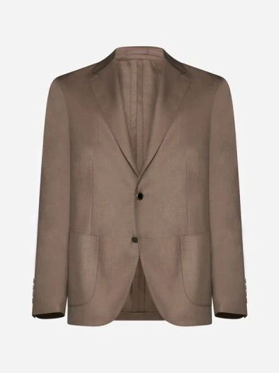 Shop Lardini Cashmere And Silk Single-breasted Blazer In Brown