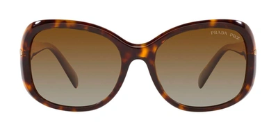 Shop Prada Pr 04zs 2au6e1 Butterfly Polarized Sunglasses In Brown