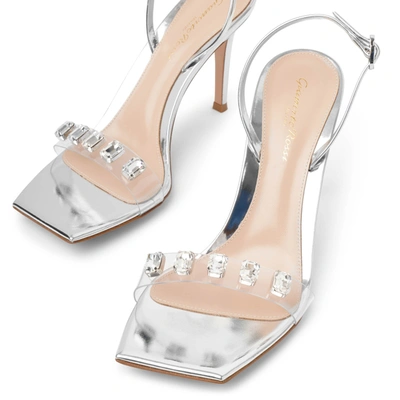 Shop Gianvito Rossi Ribbon 85 Silver Crystal Sandals
