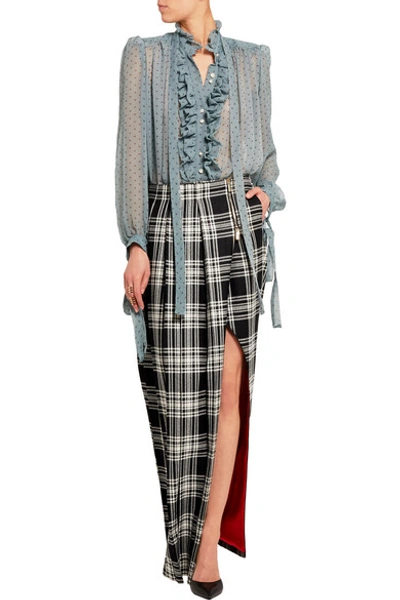 Shop Ronald Van Der Kemp Checked Wool Maxi Skirt