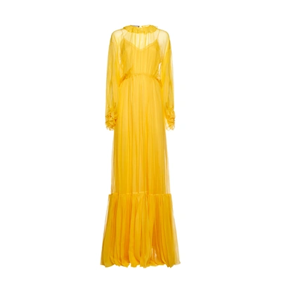 Shop Gucci Silk Long Dress In Yellow