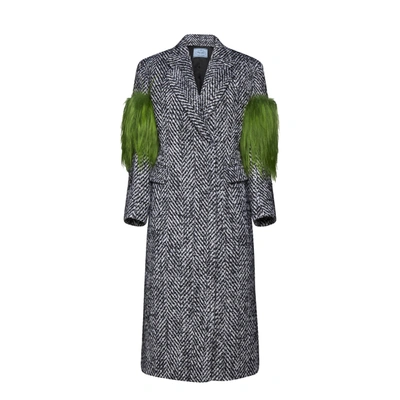 Shop Prada Herringbone Wool Coat In Gray