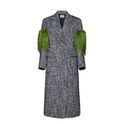 Prada Double-breasted Chevron And Shearling Coat In Gray