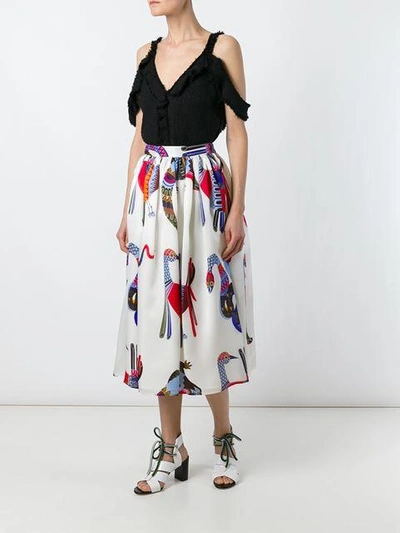 Shop Msgm Bird-print Skirt In White