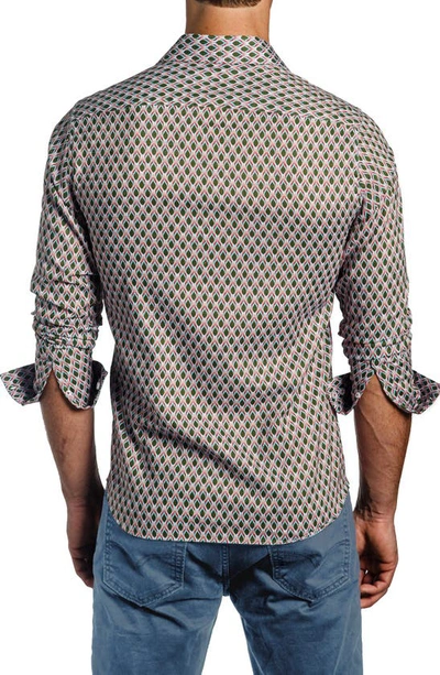Shop Jared Lang Trim Fit Geometric Pattern Long Sleeve Button-up Cotton Shirt In Blue Multi