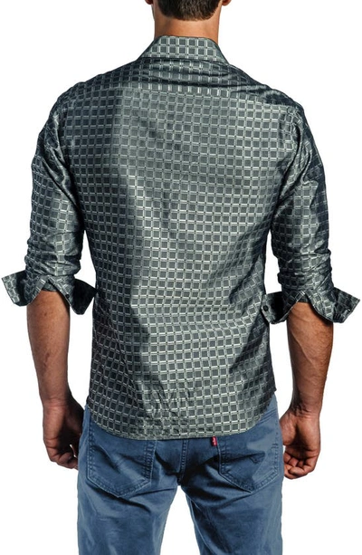 Shop Jared Lang Trim Fit Grid Box Cotton Dress Shirt In Olive Grey