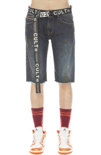 Shop Cult Of Individuality Rocker Belted Slim Fit Stretch Denim Shorts In Tidal