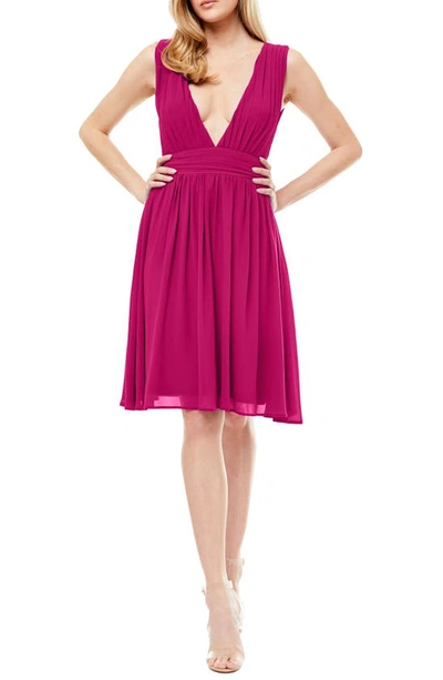 Shop Love By Design Melissa Plunge Neck Chiffon Fit & Flare Dress In Berry