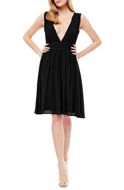 Shop Love By Design Melissa Plunge Neck Chiffon Fit & Flare Dress In Black