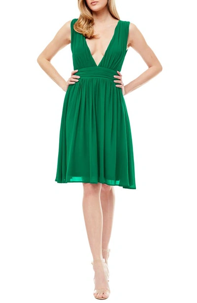 Shop Love By Design Melissa Plunge Neck Chiffon Fit & Flare Dress In Jelly Bean