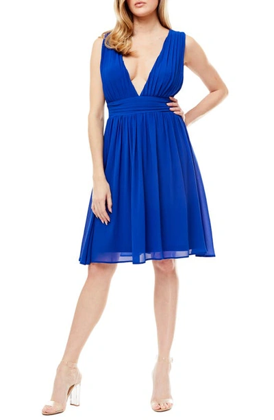 Shop Love By Design Melissa Plunge Neck Chiffon Fit & Flare Dress In Surf The Web
