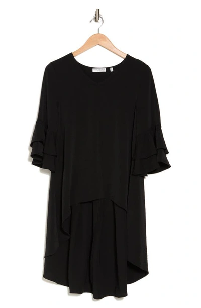 Shop Patrizia Luca V-neck Tiered Sleeve High/low Tunic In Black