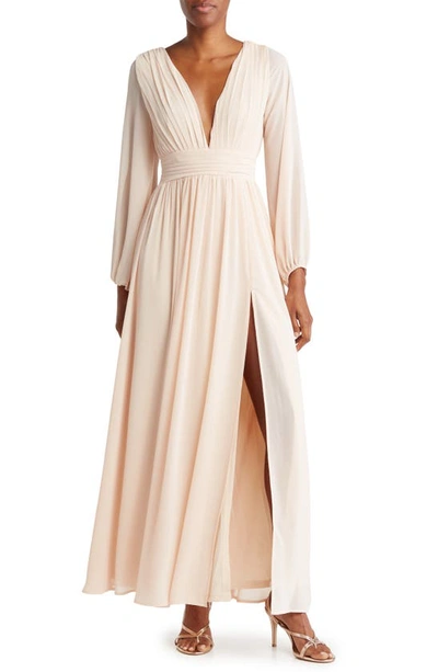 Shop Love By Design Iris Plunge Neck Long Sleeve Maxi Dress In Champagne