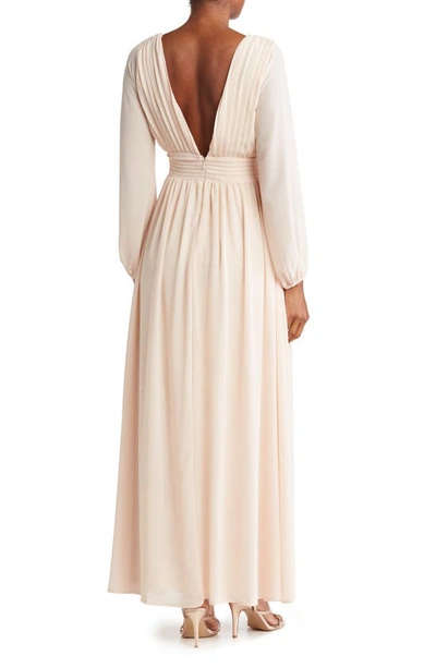 Shop Love By Design Iris Plunge Neck Long Sleeve Maxi Dress In Champagne