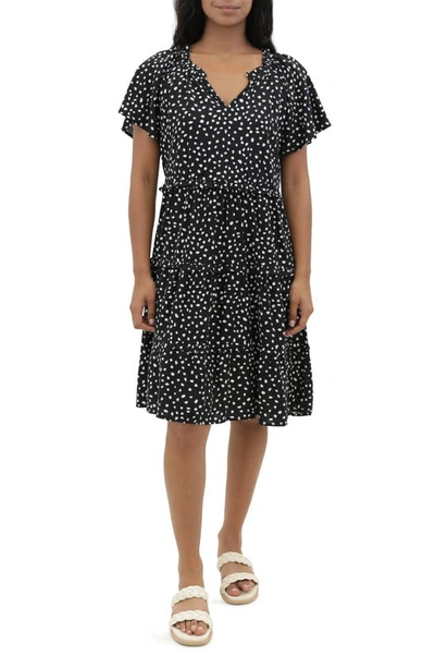 Shop Beachlunchlounge Camila Floral Flutter Sleeve Dress In Spots Noir