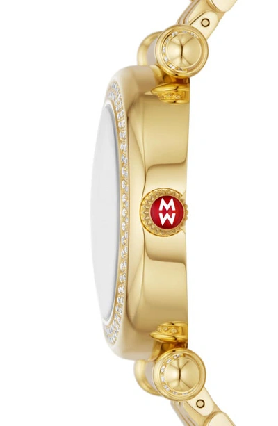 Shop Michele 18k Gold Plated Caber Three-hand Diamond Bracelet Watch, 35mm