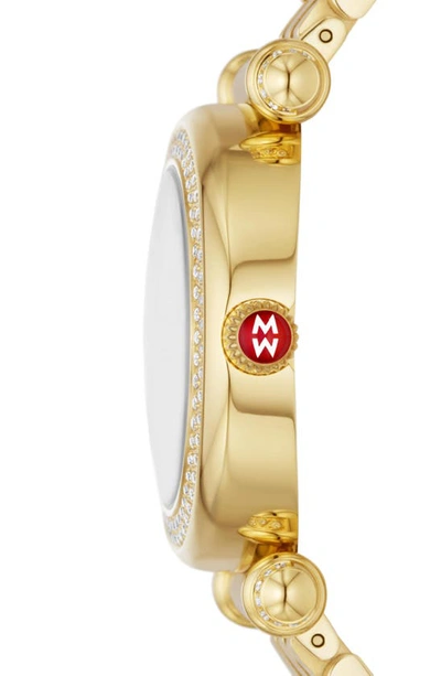Michele 18k Gold Plated Caber Three-hand Diamond Bracelet Watch, 35mm In Gold