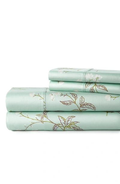 Southshore Fine Linens Myosotis Scorpioides 300 Tc Long Staple Sateen Cotton Sheet Set In Green