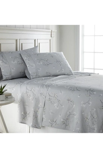 Southshore Fine Linens Myosotis Scorpioides 300 Tc Long Staple Sateen Cotton Sheet Set In Grey